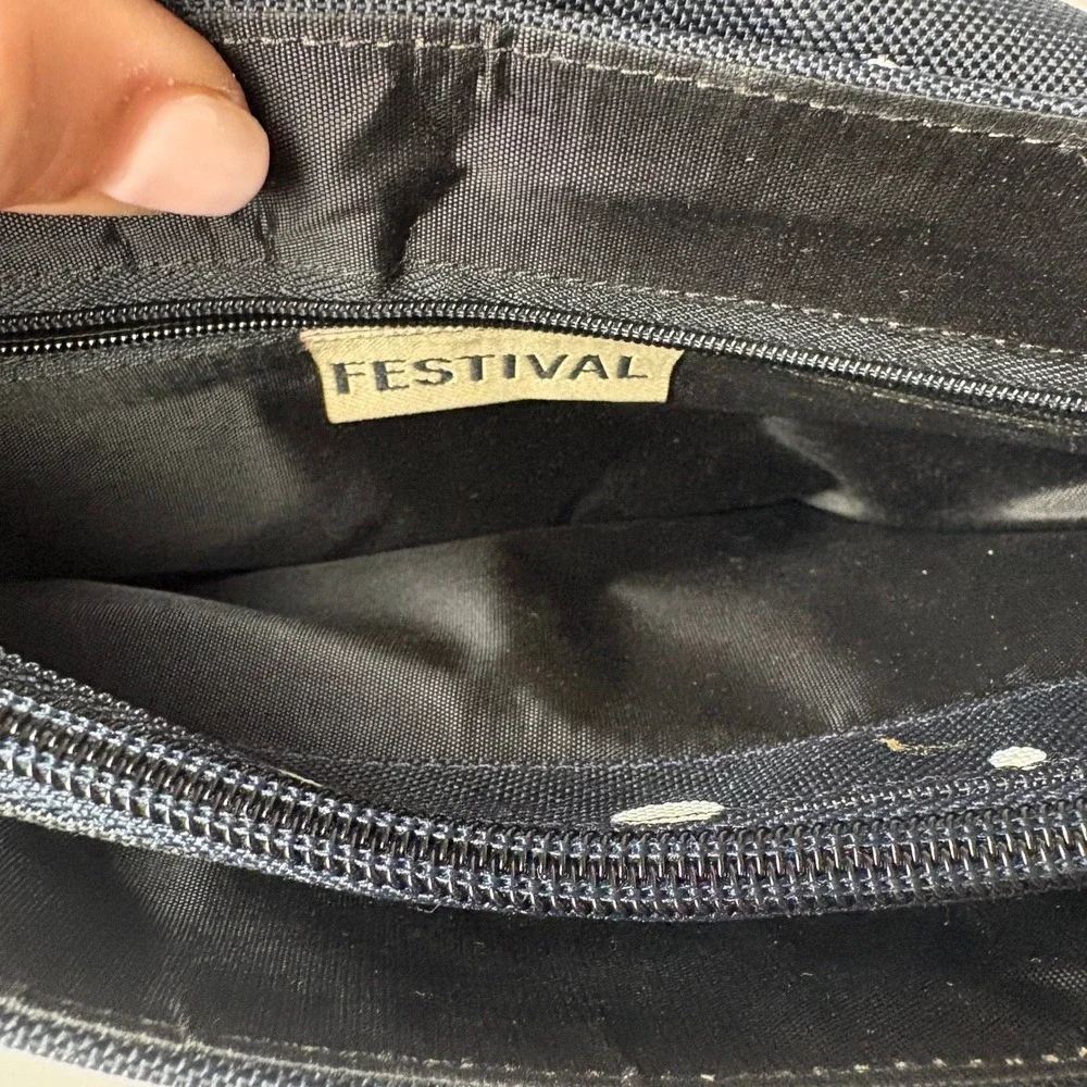 Festival Brand‎ Polka Dot Crossbody Bag Matching Pouch Adjustable Strap Navy